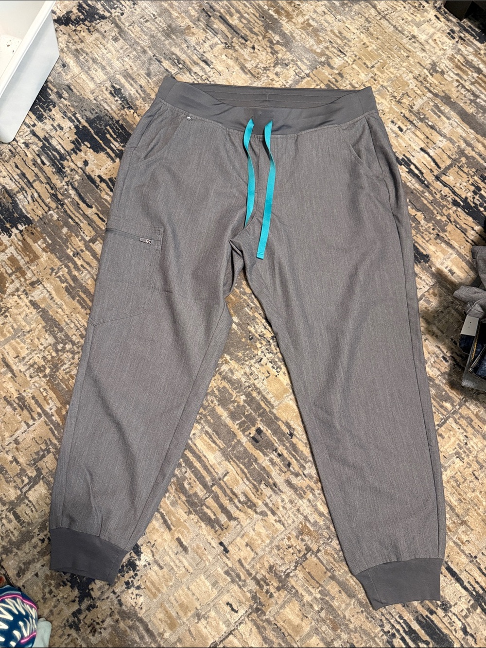 Figs Women's Gray Joggers with Teal Drawstring